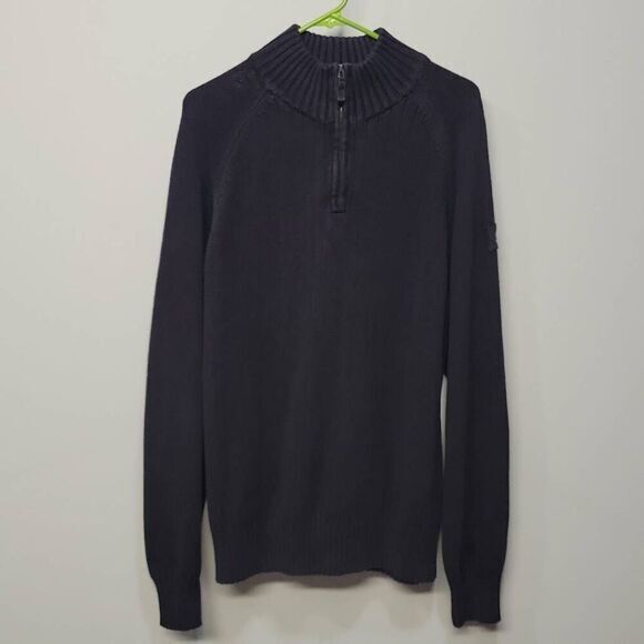Timberland Sweater Men Large Black Ribbed 1/4 Zip Raglan Sleeve Oversized Baggy - Picture 1 of 8